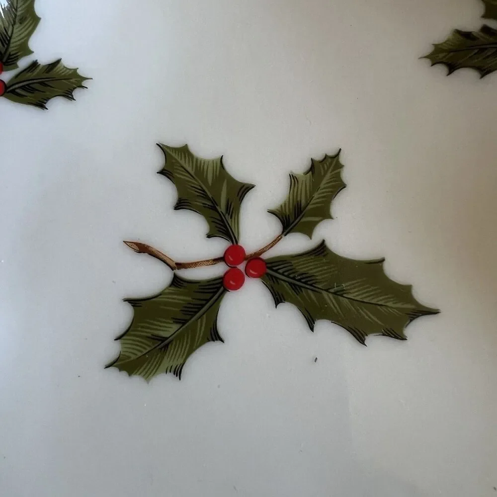 Vintage Geo Lefton White Christmas Tree Holly Berry Candy Dish Decorative 1980's